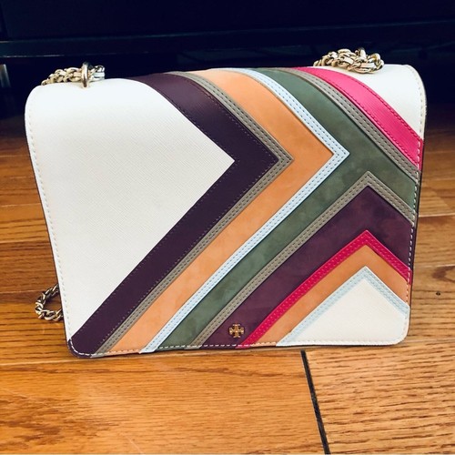 Tory Burch Robinson Striped Saffiano Leather White Crossbody Shoulder Bag NWOT - Picture 3 of 14