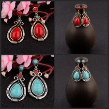 Vintage Bohemian Retro Turquoise Hook Drop Dangle Ethnic Stud Earrings Jewelry