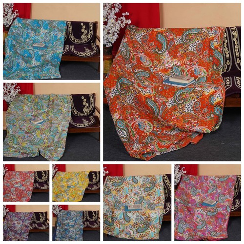Indian Handmade Bedding Kantha Quilt Bedspread Bohemian Throw Cotton Blanket - Picture 5 of 57