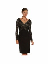 New Chaps Women Drape Scroll Crossover Lace-Trim Sheath Dress Black Size S