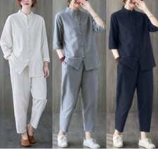 Women's Retro Linen Shirts Pants Tai Chi Sets Blouse Martial Arts Kung Fu Suits