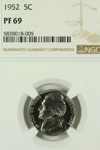 1952 Jefferson Nickel : NGC PR69  Blazing White PROOF