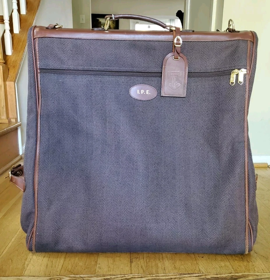 Винтажный французский багаж CO Deluxe одежды складной повесить сумка - коричневый елочка  - Изображение 2 из 4