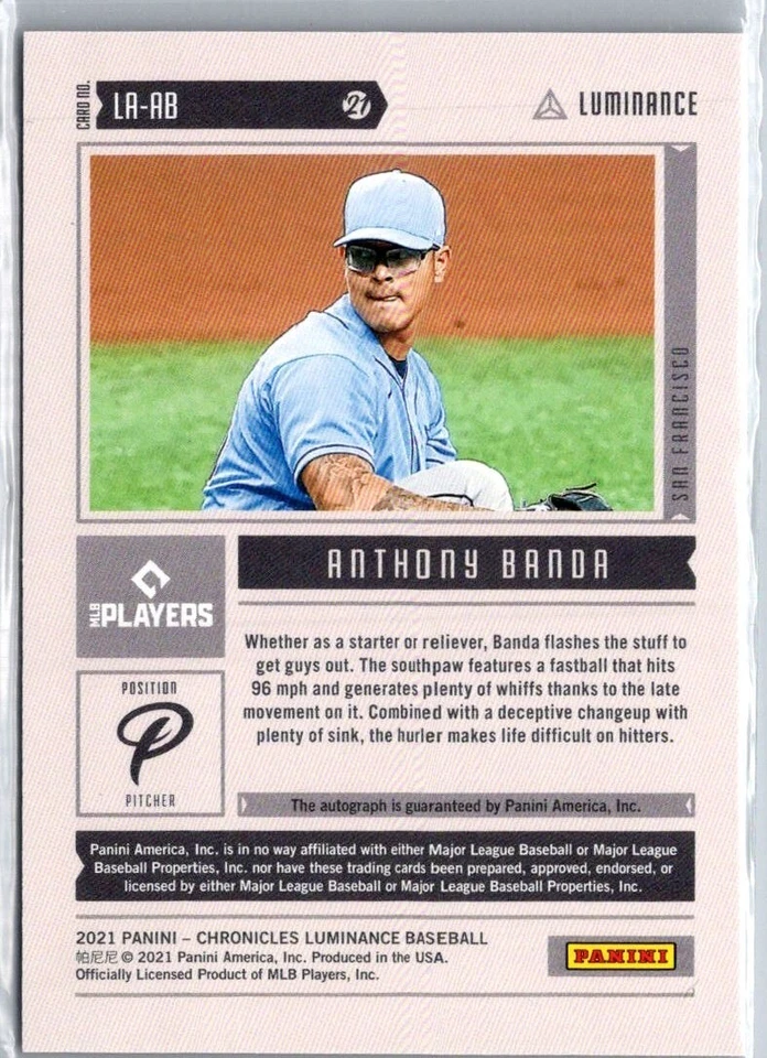 ANTHONY BANDA 2021 Panini Chronicles #LA-AB LUMINANCE AUTOGRAPH /50 Guardians - Image 2 of 2