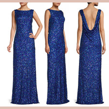 NWT 750 Sachin Babi 8 Mariah Open-Back Sequin Gown Cobalt Blue J1475