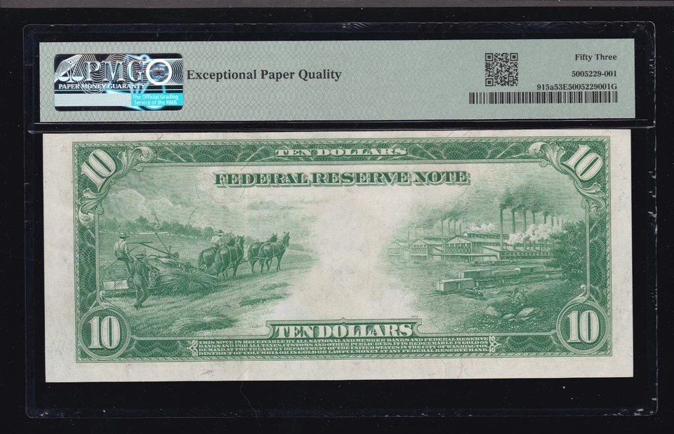 US 1914 $10 FRN Philadelphia Note FR 915A PMG 53 EPQ Ch AU (968) - Image 2 of 2