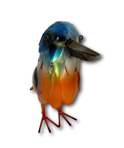 Azure Kingfisher Freestanding Art Handmade Metal Art Bird Plaque Outdoor Decor - Picture 3 of 6