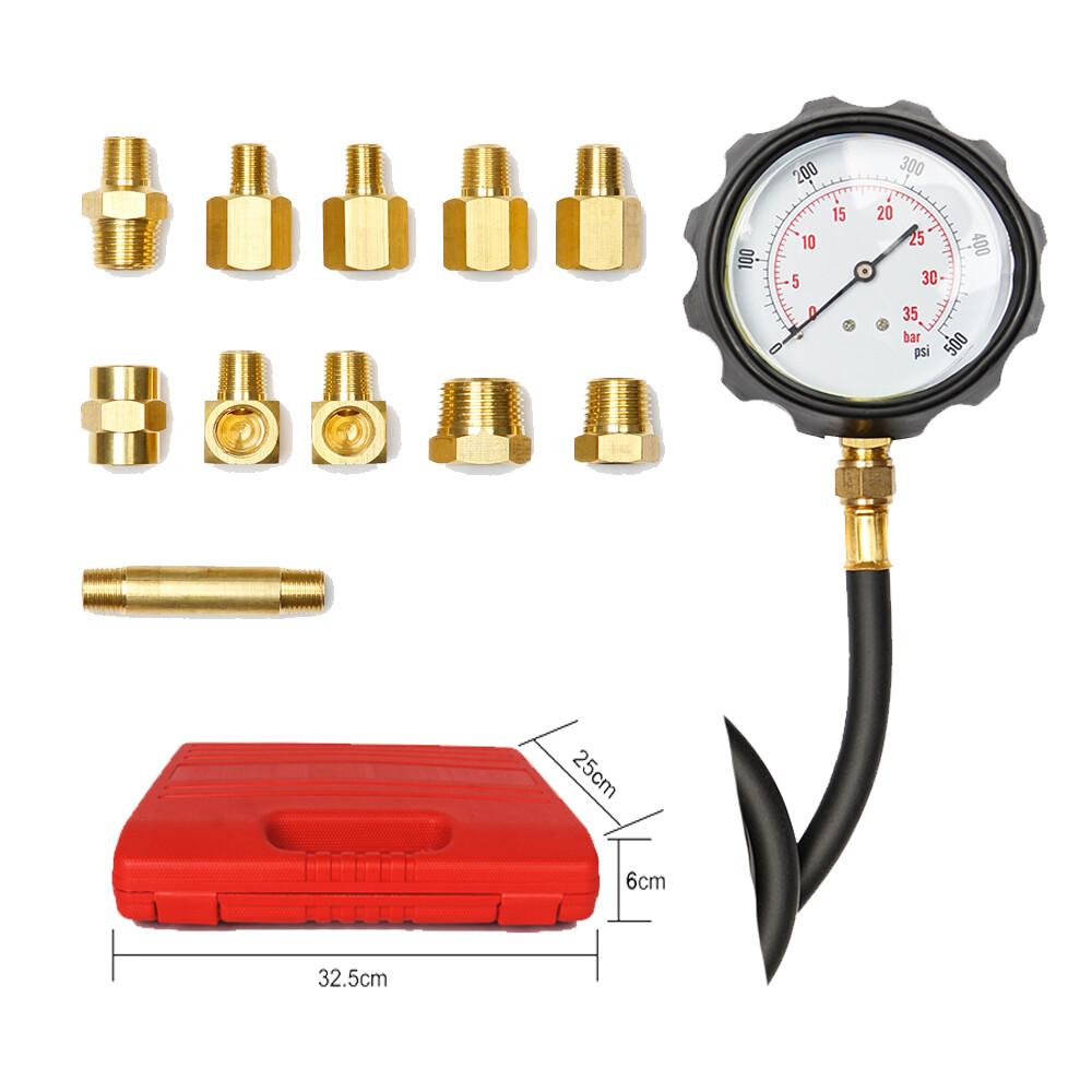 500 PSI Oil Pump Pressure Tester Test Gauge Carrying Case Fitting Hoses USA