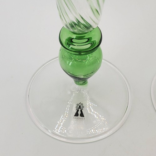 ABIGAIL Pair Fine Twisted Green Stem Champagne Glass Flutes - Picture 5 of 9