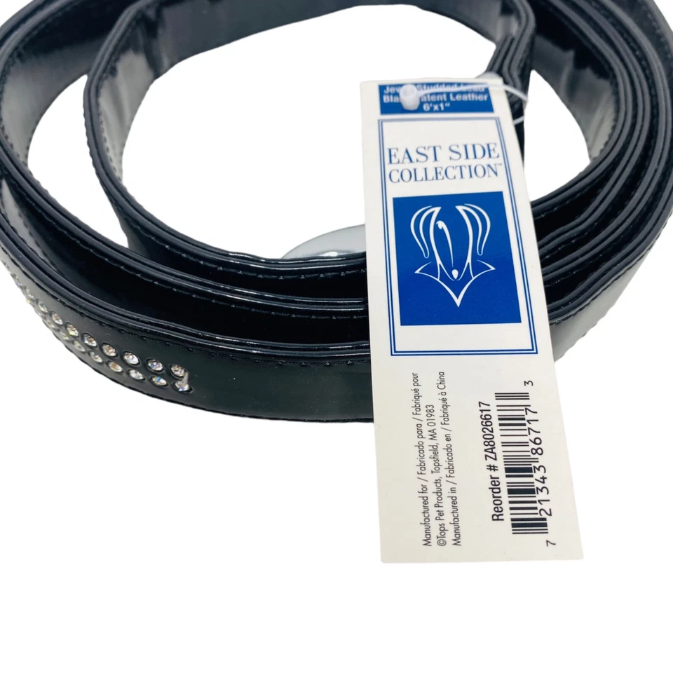 Correa para perro East Side Collection Jewel tachonada plomo charol negro 6' x 1" Foto 3 de 4