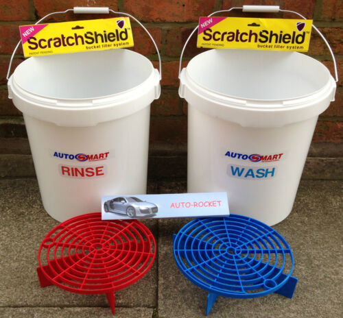 2 x Dirt Guard Car Wash Buckets, Red & Blue Shields, with Autosmart labels 20L - Picture 1 of 1