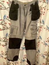 CAT Caterpillar Trademark Trousers Utility Work Gray Pants Tools Pockets 32-36