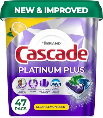 Cascade Platinum Plus Dishwasher Pods, Dishwasher Detergent, 47 Count