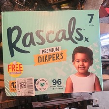 Rascals Premium Baby Diapers Size 7 Super Absorbent 96 Count Mega Box
