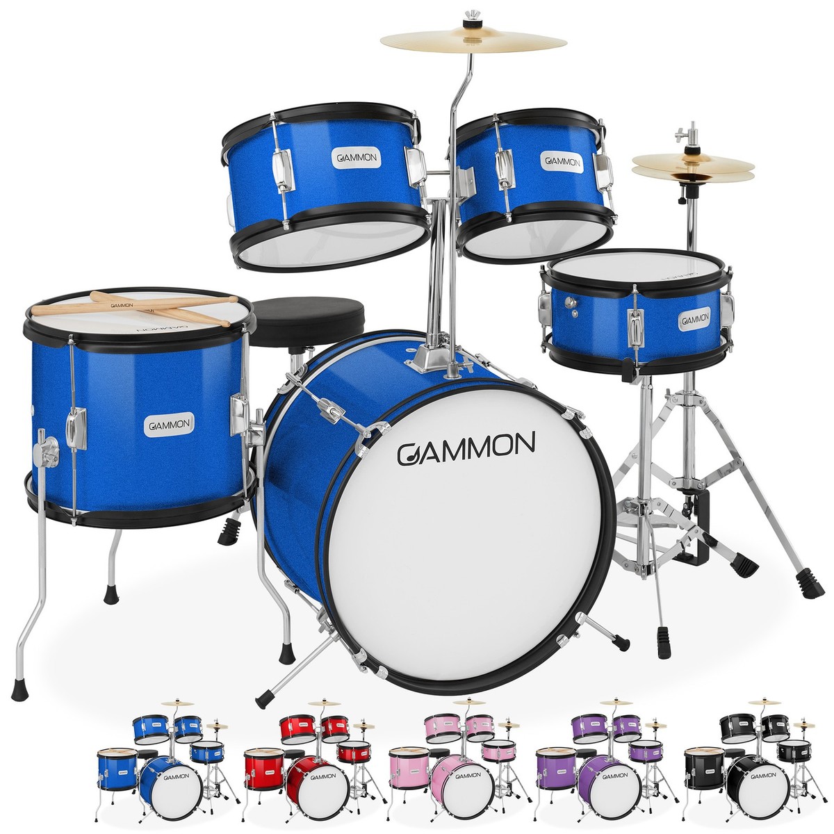 Ten High & Johnny Drum セット 5-Piece Junior Drum Set, Beginner Percussion Kit with Stool and