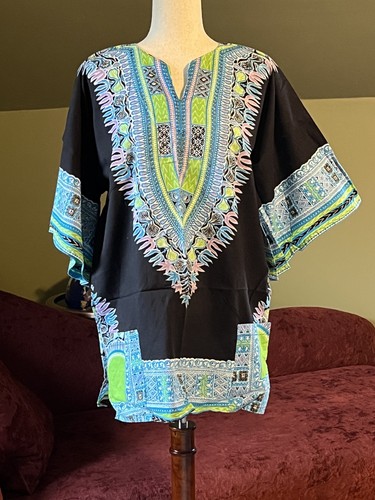 Dashiki African Shirt 100% Cotton Unisex Blue Green Pink Black
