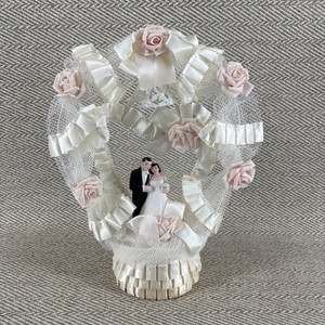 VTG 1960's MCM Coast Novelty Wedding Cake Topper Bride Groom Fabric 12"