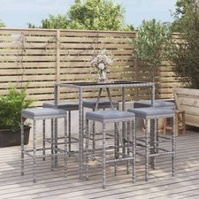 Gartenbar Set mit Kissen Barhocker Bartisch Gartenmöbel Poly Rattan vidaXL