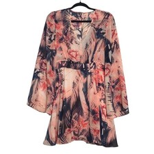 Guess Womens Y2K Fairy Sheer Flare Sleeve Babydoll Dress Size M Pink Floral Boho