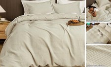 Soft Waffle Duvet Cover Size- Luxury Textured No Snagging Waffle Queen Natural