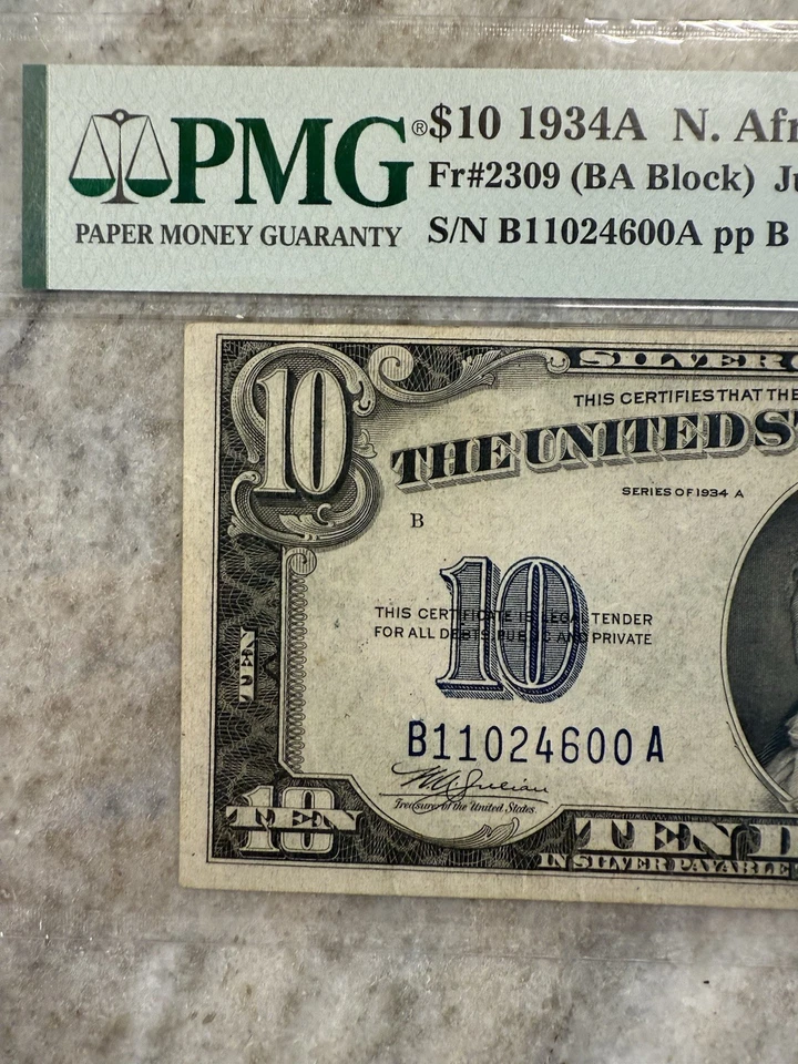 $10 1934A North Africa WWII Emergency Issue Fr. 2309 PMG 53 (About Uncirculated) - Image 2 of 4