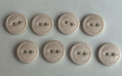8 Vintage White Crackle Buttons 9/16  Shallow Rim 2 Hole Ivory Casein Plastic