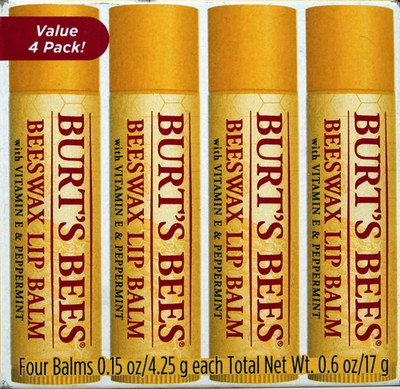 Burts Bees Beeswax Lip Balm W/Vitamin E & Peppermint 4 Count