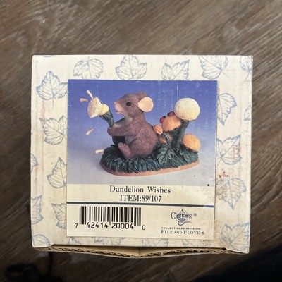 Charming Tails Mouse Figurine Fitz Floyd Dandelion Wishes Blowing Mouse