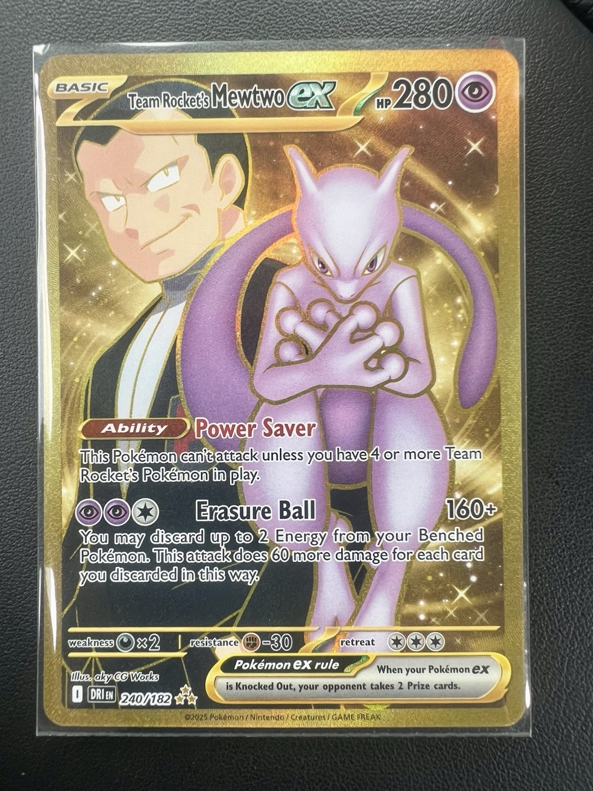 Team Rocket's Mewtwo ex 240/182 Gold Hyper Rare Pokémon TCG Destined Rivals NM