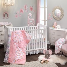 Lambs Ivy Girls Rule the World Pink Floral 4-Piece Baby Crib Bedding Set