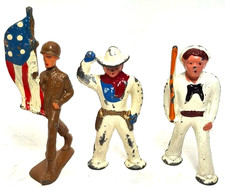 Vintage Lead Barclay Manoil Pod Foot Cowboy , Sailor , Flag Bearing Soldier