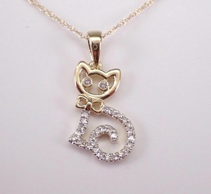 Authentic 1 Ct Moissanite Curled Tail Cat Pendant Womens Necklace 14K Yellow Gold Plated