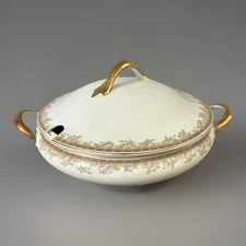 Vintage W H Grindley Buxton Covered Tureen Vegetable Bowl Floral Gold England