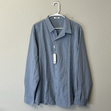 NWT COOFANDY Long Sleeve Blue Cuban Guayabera Shirt Men s Size XL Button Up