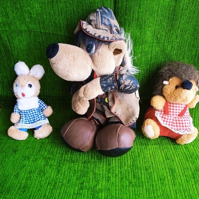 Lot of 3 Vintage Animal Soft Toys Hedgehog/Rabbit/Wolf? by LLOYD, MAYFLOWER