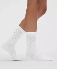 Lululemon Power Stride Crew Socks W/Reflective Dots White/Gray S M L