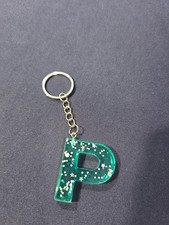 Initial New Block Letter P Resin Teal W Sparkle Key Chain