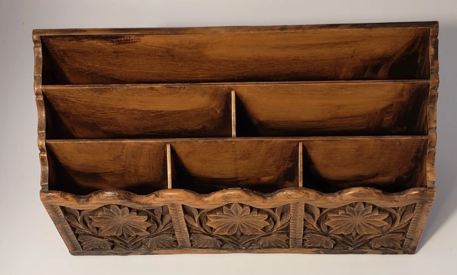 Carrito organizador de escritorio de correo vintage Lerner imitación madera diseño de hojas MCM Foto 3 de 4