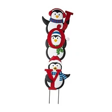 Glitzhome GH30343 Christmas Decoartions Metal Penguin Yard Stake Outdoor Lawn 