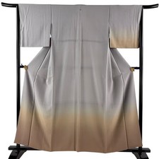 Japanese Silk Kimono M 157.5cm Gray Gradation pattern Lined Excellent 6014636