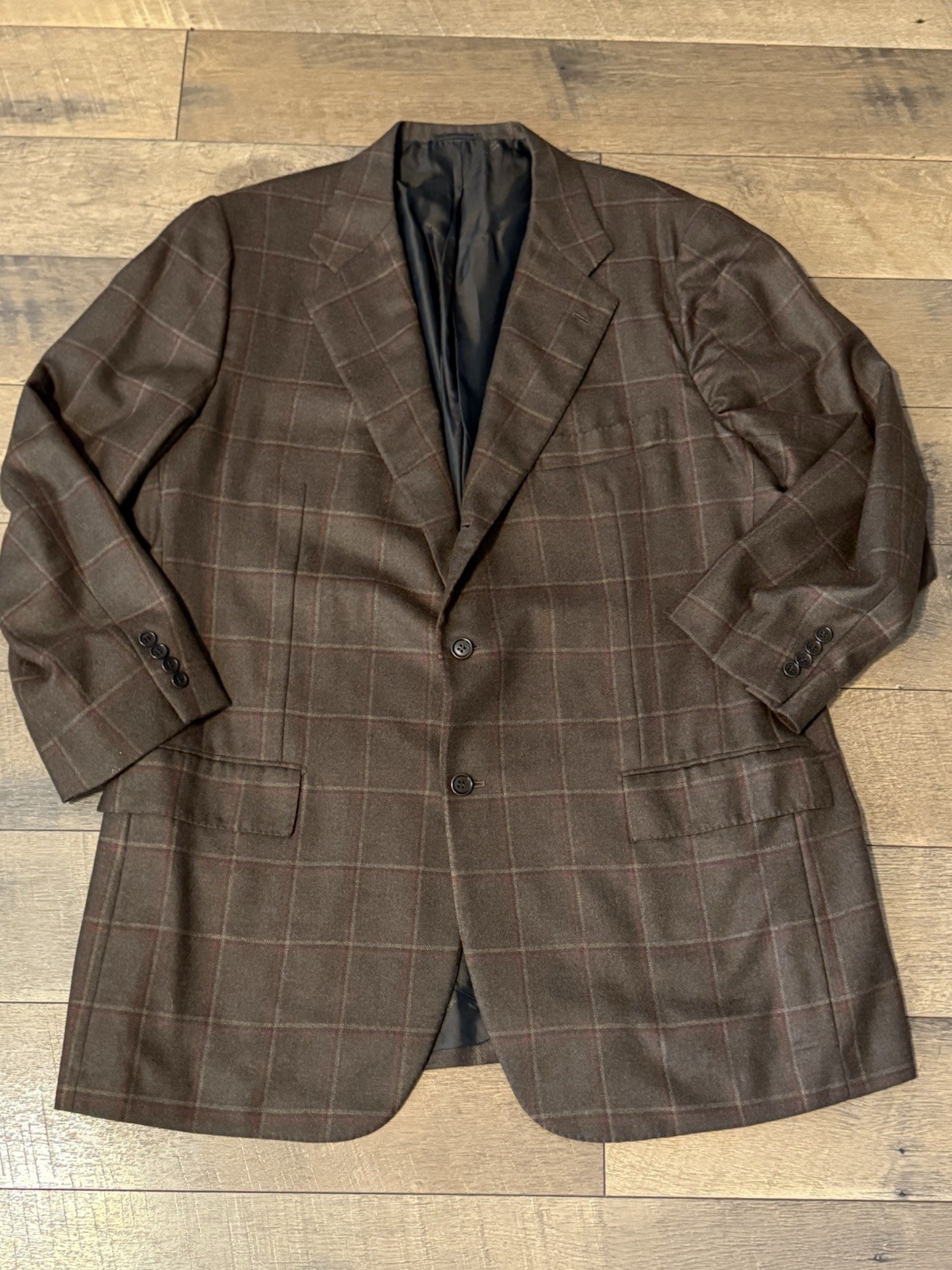 Kiton Brown Plaid 100% Cashmere Men's Blazer Jacket Size 44 P/S Retail $9000-image