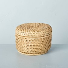 Medium 4"x6" Woven Basket with Lid : Rattan, Farmhouse Style, Tabletop Storage