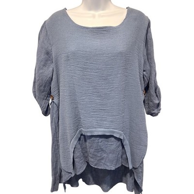 Bella Amore Women's Blue Italian Linen Tunic Size L Minimalist Boho Lagenlook