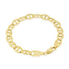 10K Yellow Gold Solid 7.5mm Mens Mariner Anchor Flat Link Chain Bracelet 8"