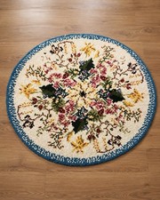 Vtg Latch Hook Area Rug 43  Wool Round Handmade Completed Shillcraft Cottage