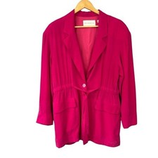 Vintage 100 Silk Fuchsia Hot Pink Jacket Blazer Cinch Tie Waist Size 12