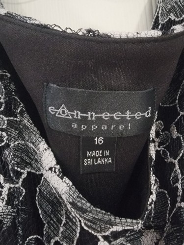 Connected Maxi Dress Womens 16 Black And White Lace Textured Draped Stretch - Picture 5 of 15