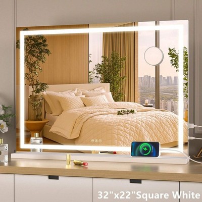 32x22 LED Makeup Mirror 3 Color Dimmable Touch Vanity Wall Mirror