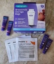 Lansinoh Breast Milk Storage Bags 6oz, 100-Pack plus Lanolin  Medela Hydrogel 