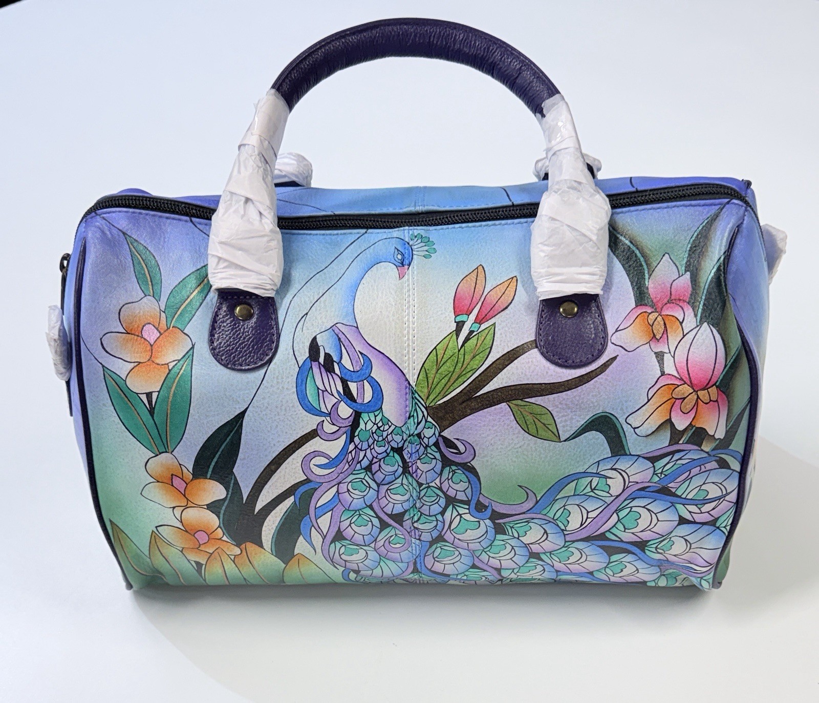 Anuschka Hand Painted Peacock Leather Large Purse Organizer Handbag ✅📸📝